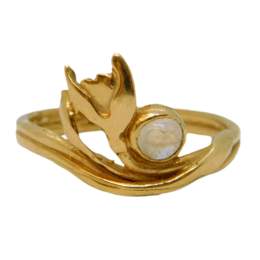 Scottish 9ct Yellow Gold & Moonstone Floral Dress Ring Vintage 1986 Edinburgh