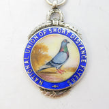 Sterling Silver & Enamel Racing Pigeon Sporting Fob Medal Antique 1926 Art Deco