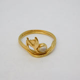 Scottish 9ct Yellow Gold & Moonstone Floral Dress Ring Vintage 1986 Edinburgh