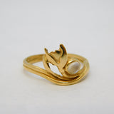 Scottish 9ct Yellow Gold & Moonstone Floral Dress Ring Vintage 1986 Edinburgh