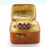 9ct Yellow Gold Almandine Garnet Set Threestone Band Ring Vintage c1980
