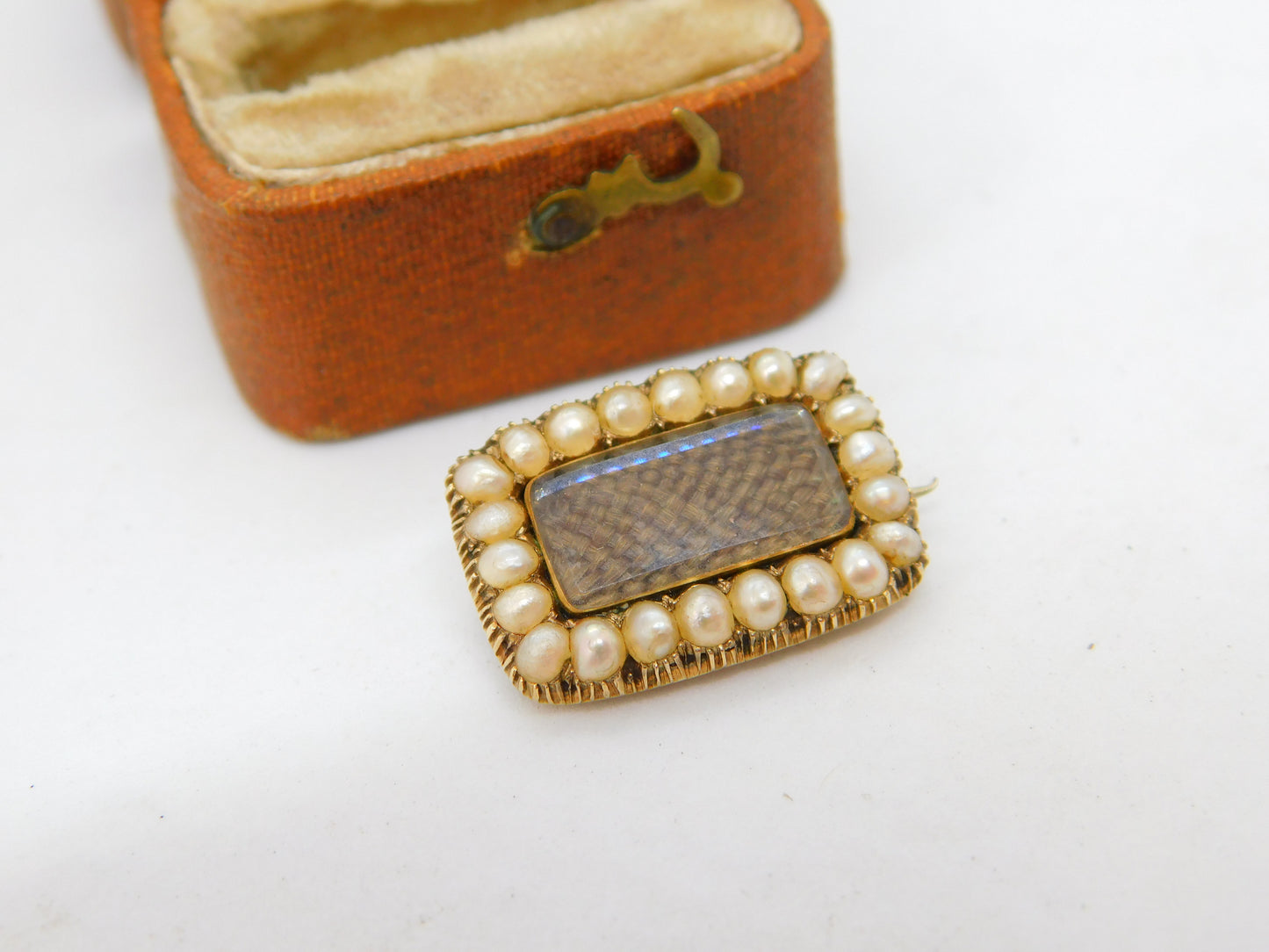 Georgian 15ct Gold, Pearl & Woven Hair Set Mourning Brooch c1820 Antique