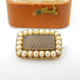 Georgian 15ct Gold, Pearl & Woven Hair Set Mourning Brooch c1820 Antique