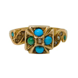 Victorian 9ct Gold, Turquoise, Pearl Maltese Cross Ring Antique 1900 Birmingham