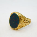 Victorian Large 9ct Yellow Gold & Bloodstone Signet Ring Antique c1880s