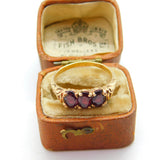 9ct Yellow Gold Almandine Garnet Set Threestone Band Ring Vintage c1980