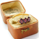 9ct Yellow Gold Almandine Garnet Set Threestone Band Ring Vintage c1980