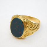 Victorian Large 9ct Yellow Gold & Bloodstone Signet Ring Antique c1880s