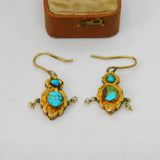 18th Century Austro 18ct Gold Foiled Earrings Pearl, Turquoise Set Antique c1780