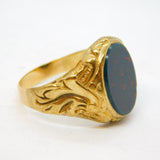 Victorian Large 9ct Yellow Gold & Bloodstone Signet Ring Antique c1880s