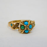 Victorian 9ct Gold, Turquoise, Pearl Maltese Cross Ring Antique 1900 Birmingham