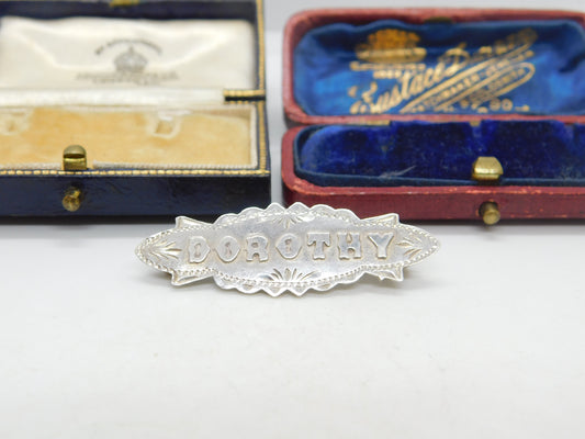 Sterling Silver Dorothy Name Christening Brooch Antique 1914 Birmingham