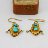 18th Century Austro 18ct Gold Foiled Earrings Pearl, Turquoise Set Antique c1780