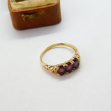 9ct Yellow Gold Almandine Garnet Set Threestone Band Ring Vintage c1980
