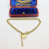 9ct Yellow Gold Curb Link Charm Bracelet with Heart Lock Clasp 1984 London