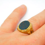 Victorian Large 9ct Yellow Gold & Bloodstone Signet Ring Antique c1880s
