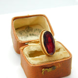 9ct Yellow Gold Marquise Style Set Bohemian Garnet Dress Ring 1979 Birmingham