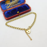 9ct Yellow Gold Curb Link Charm Bracelet with Heart Lock Clasp 1984 London