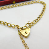 9ct Yellow Gold Curb Link Charm Bracelet with Heart Lock Clasp 1984 London