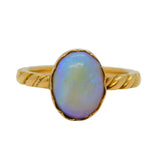 Victorian 18ct Yellow Gold & White Opal Cabochon Set Dress Ring Antique c1850s