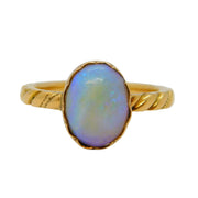 Victorian 18ct Yellow Gold & White Opal Cabochon Set Dress Ring Antique c1850s