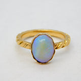 Victorian 18ct Yellow Gold & White Opal Cabochon Set Dress Ring Antique c1850s