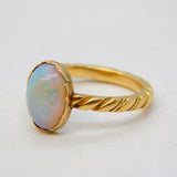 Victorian 18ct Yellow Gold & White Opal Cabochon Set Dress Ring Antique c1850s