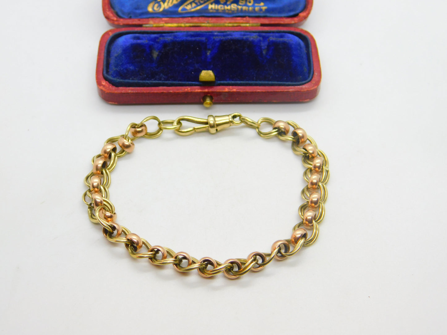 9ct Two-Tone Yellow & Rose Gold Fancy Link Bracelet Antique c1940 Art Deco