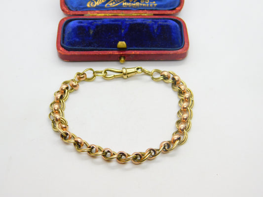 9ct Two-Tone Yellow & Rose Gold Fancy Link Bracelet Antique c1940 Art Deco