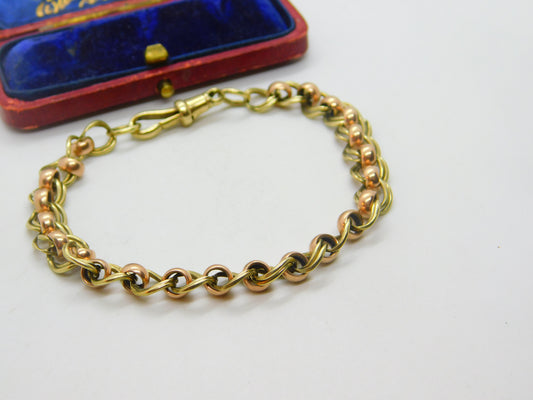 9ct Two-Tone Yellow & Rose Gold Fancy Link Bracelet Antique c1940 Art Deco