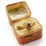 9ct Yellow Gold & Bohemian Garnet Set Dress Ring Vintage c1980