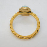 Victorian 18ct Yellow Gold & White Opal Cabochon Set Dress Ring Antique c1850s