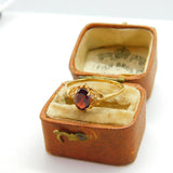 9ct Yellow Gold & Bohemian Garnet Set Dress Ring Vintage c1980