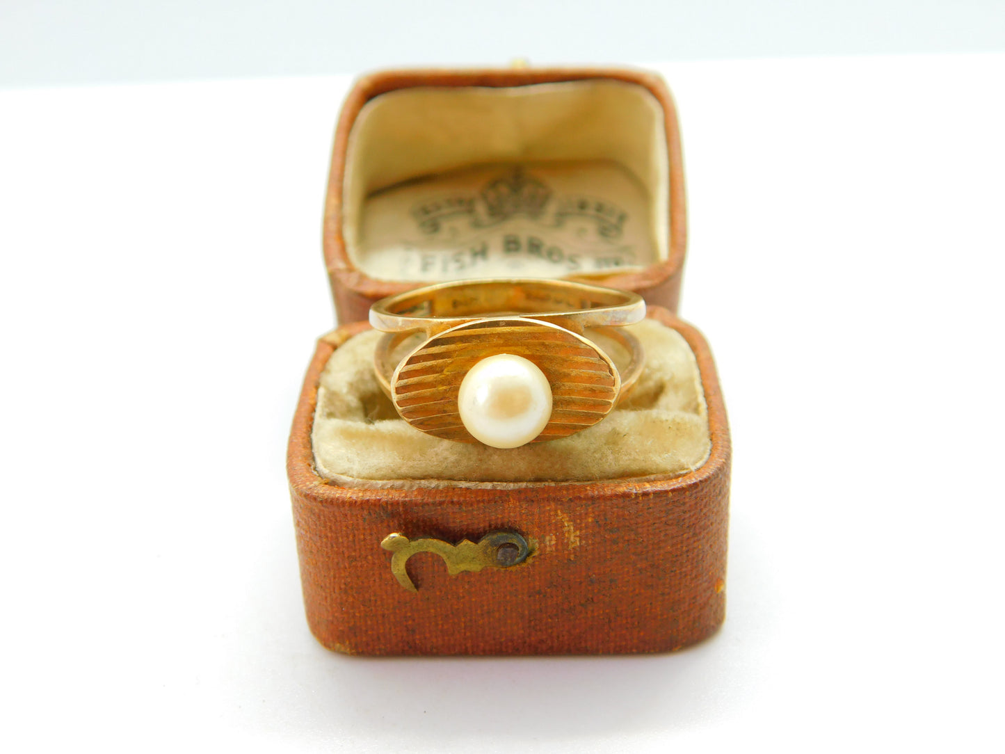 9ct Yellow Gold & Pearl Set Modernist Statement Ring 1967 London Vintage