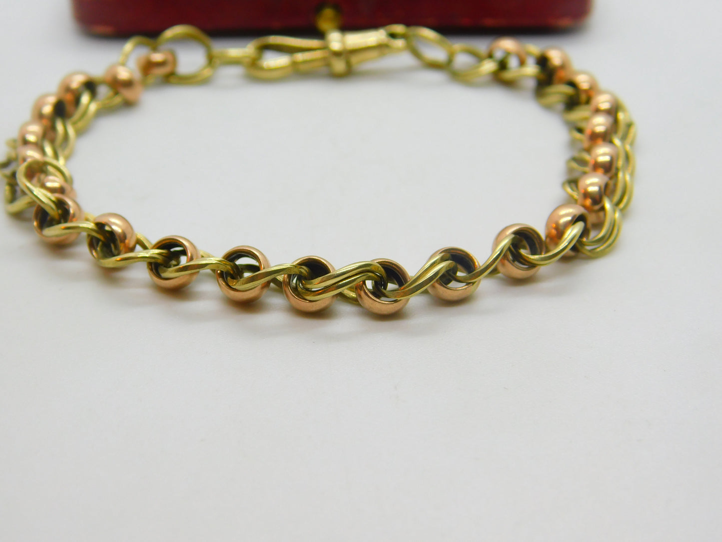 9ct Two-Tone Yellow & Rose Gold Fancy Link Bracelet Antique c1940 Art Deco