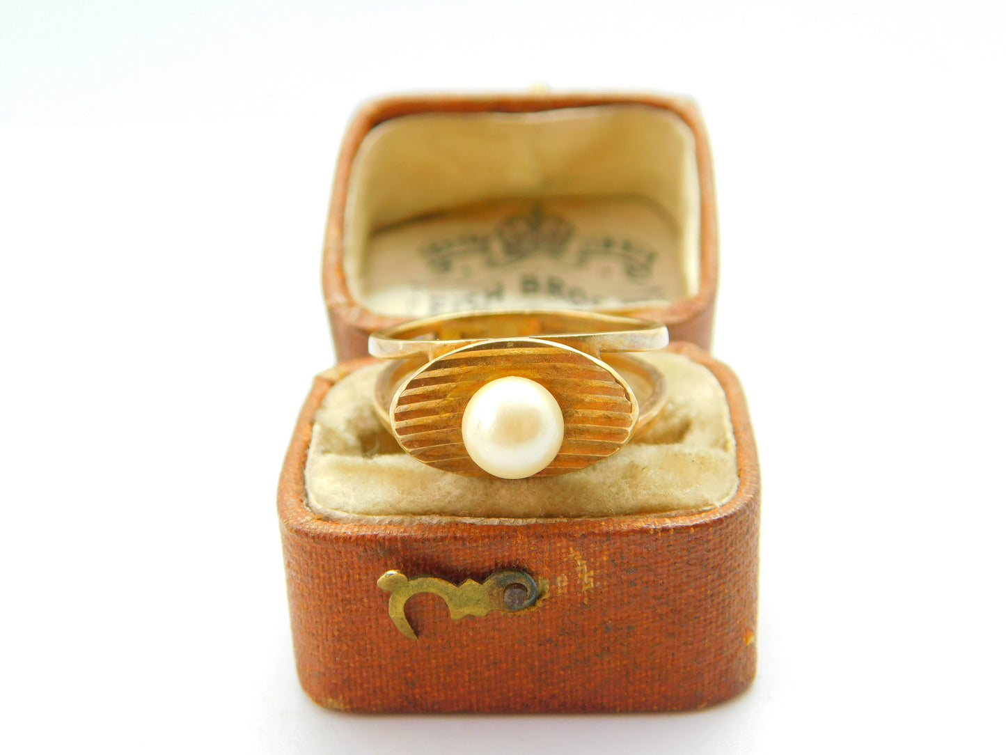 9ct Yellow Gold & Pearl Set Modernist Statement Ring 1967 London Vintage