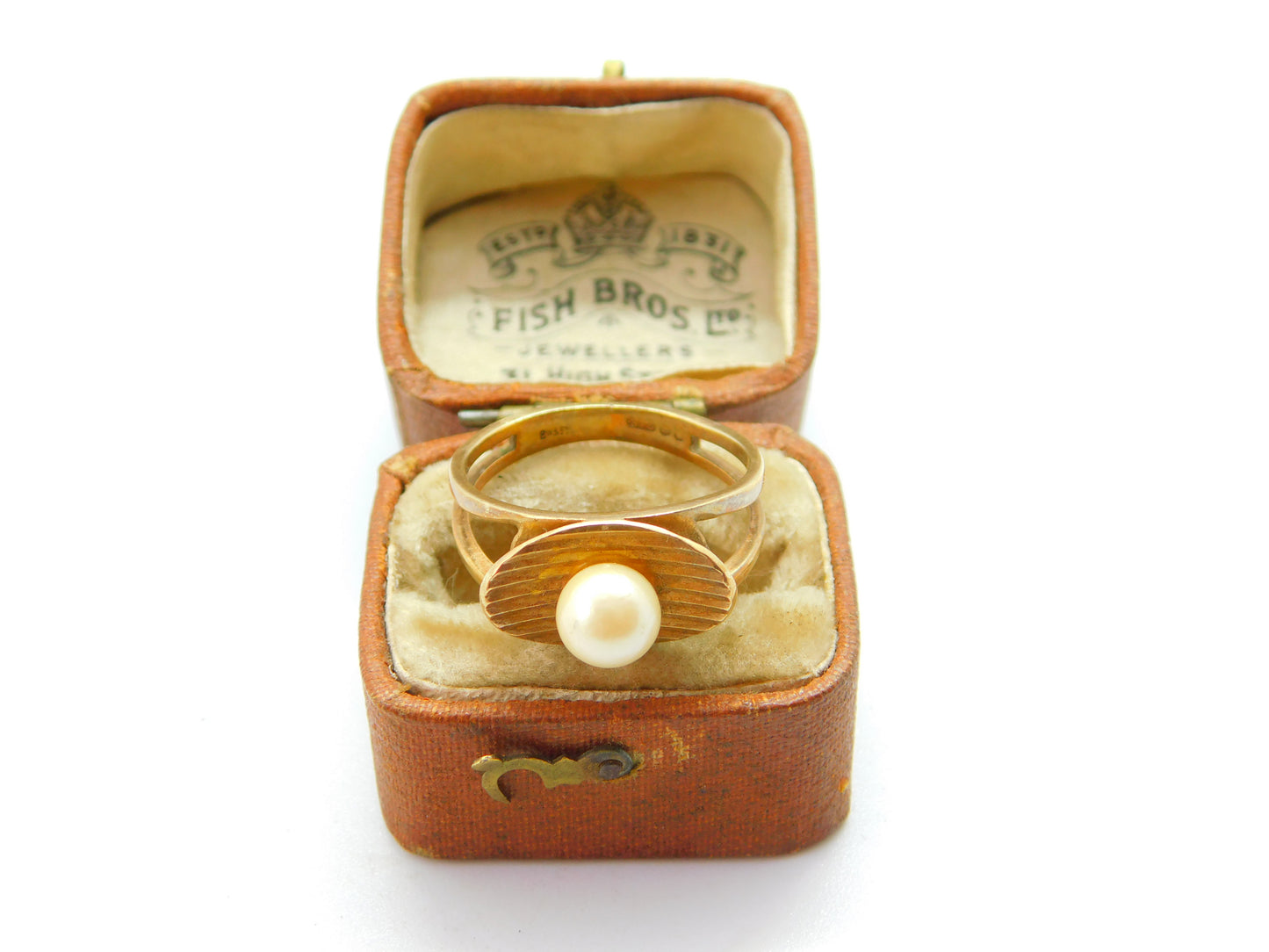 9ct Yellow Gold & Pearl Set Modernist Statement Ring 1967 London Vintage