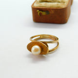 9ct Yellow Gold & Pearl Set Modernist Statement Ring 1967 London Vintage