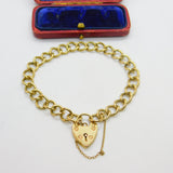 Chunky 9ct Yellow Gold Charm Bracelet with Heart Lock Clasp 1975 Birmingham