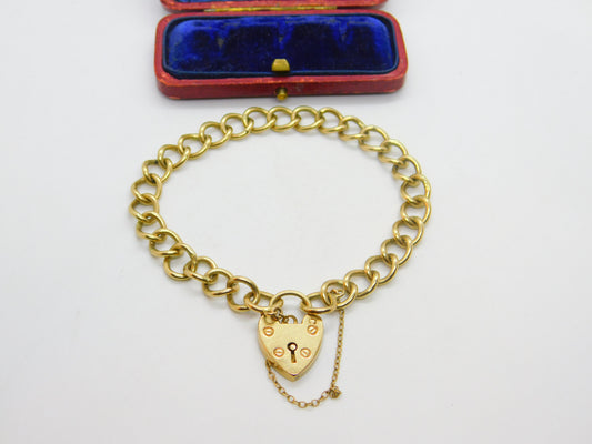 Chunky 9ct Yellow Gold Charm Bracelet with Heart Lock Clasp 1975 Birmingham