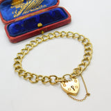 Chunky 9ct Yellow Gold Charm Bracelet with Heart Lock Clasp 1975 Birmingham
