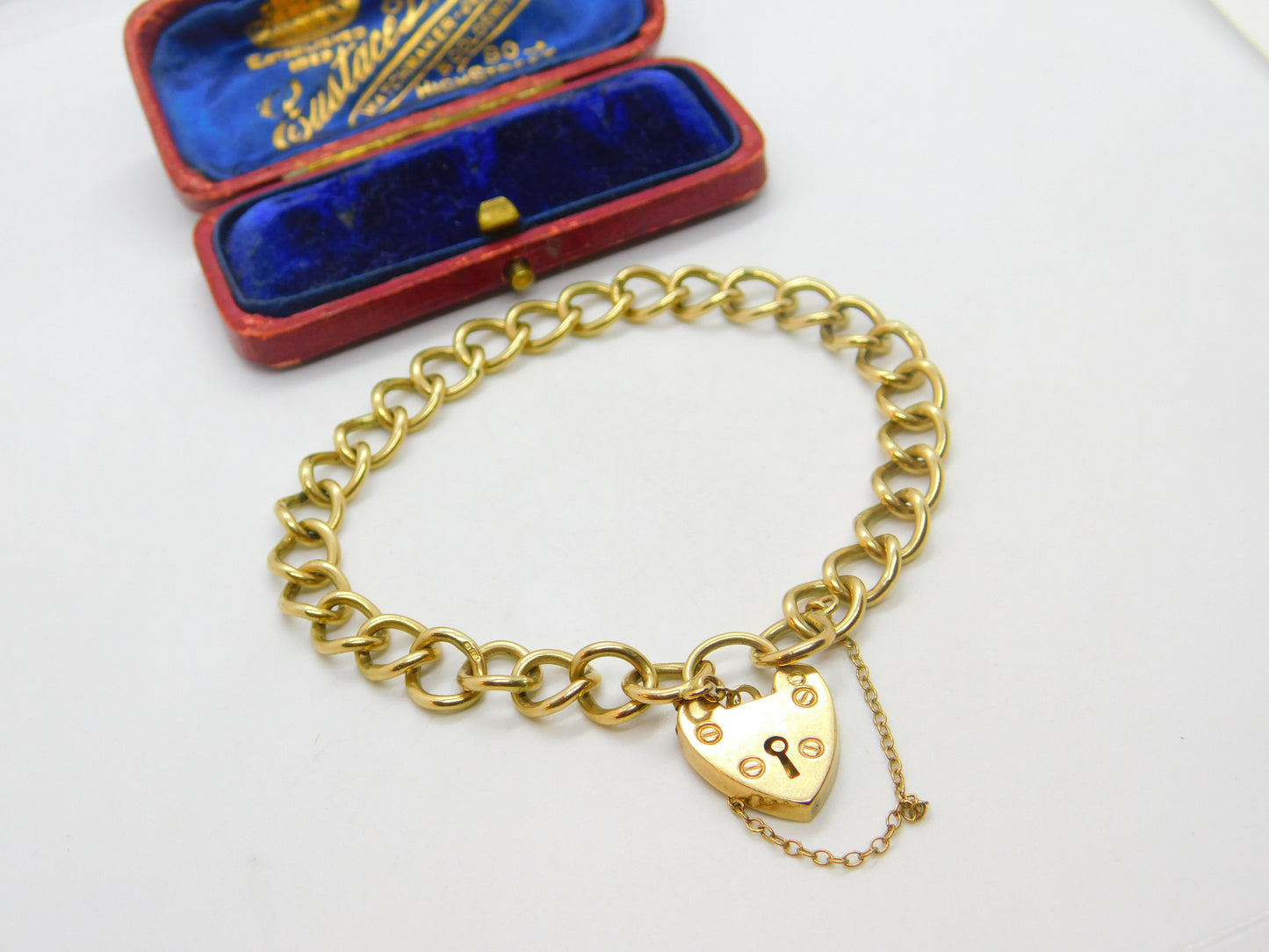 Chunky 9ct Yellow Gold Charm Bracelet with Heart Lock Clasp 1975 Birmingham