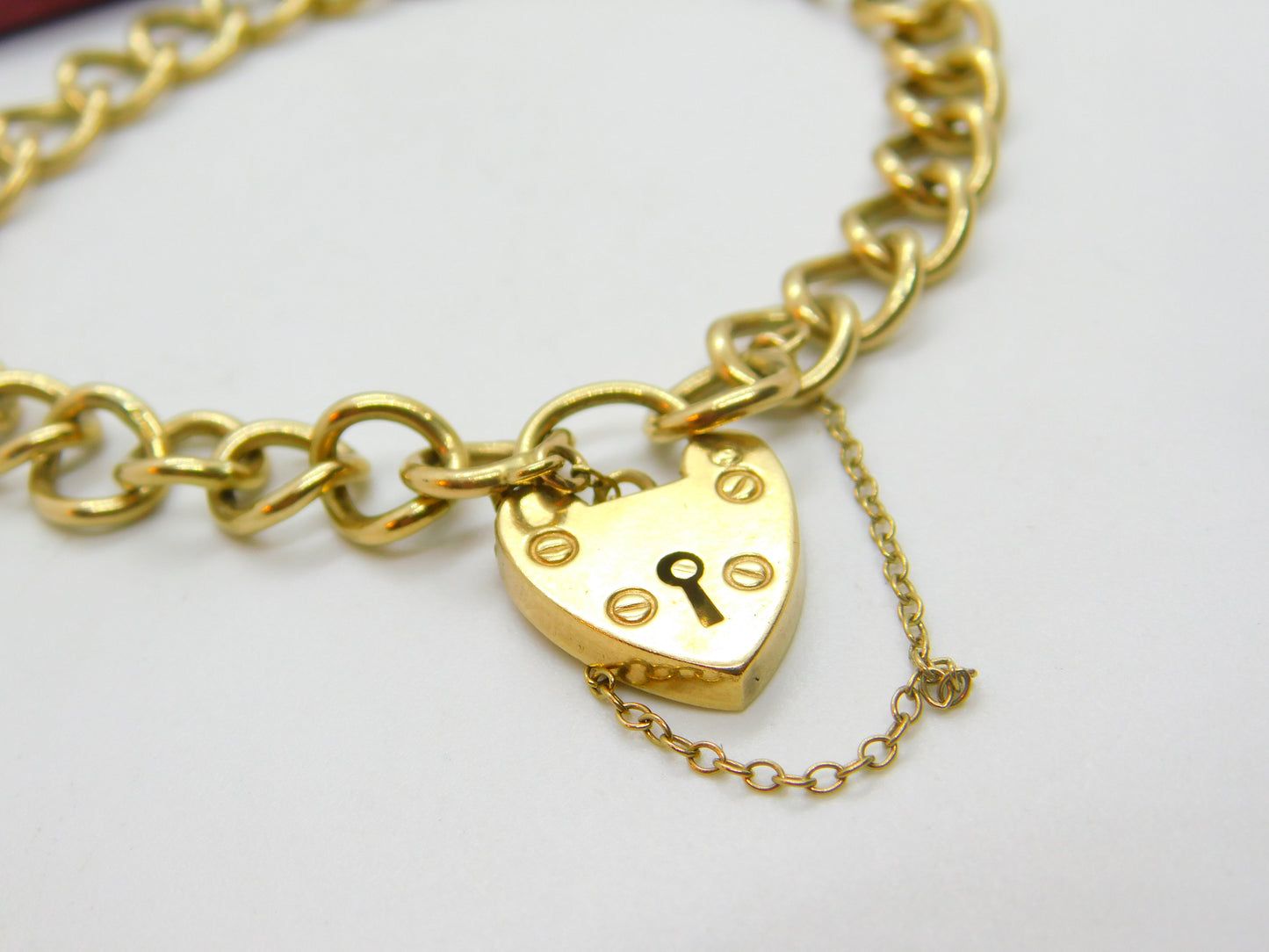 Chunky 9ct Yellow Gold Charm Bracelet with Heart Lock Clasp 1975 Birmingham