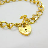 9ct Yellow Gold Curb Link Charm Bracelet with Heart Lock Clasp Vintage Sheffield