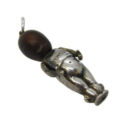 WW1 Period Sterling Silver & Wooden 'Fumsup' Lucky Charm Pendant Antique c1915