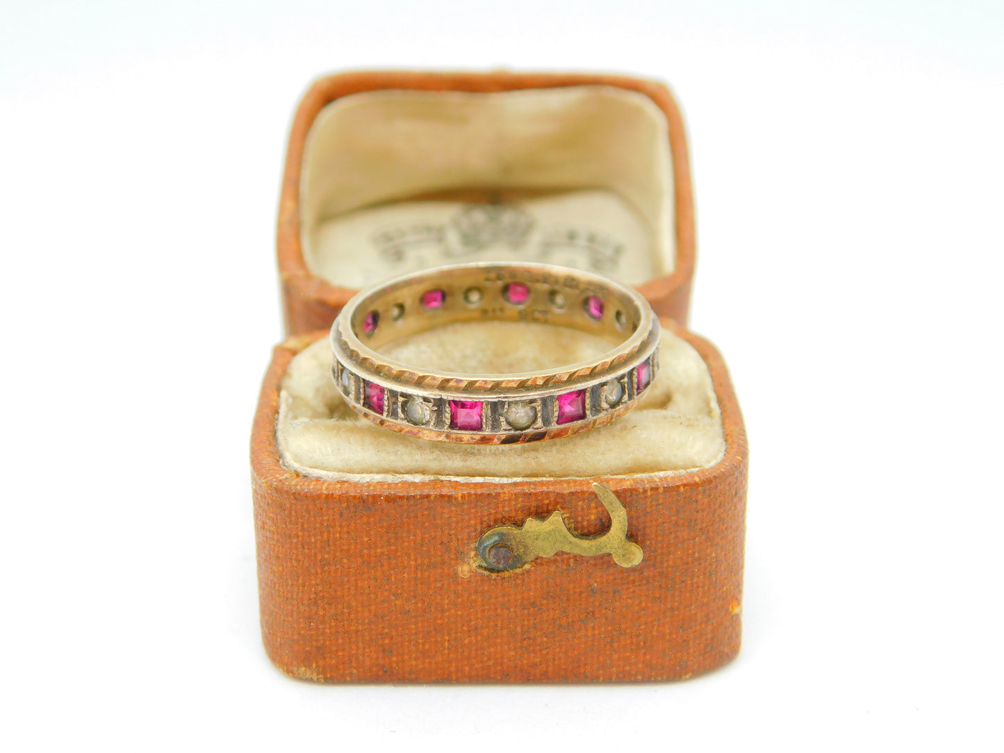 9ct Gold, Natural Ruby & Spinel Set Full Eternity Ring Vintage c1960 Size Q UK