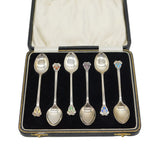 Sterling Silver Colourful Enamel Boxed Set of Teaspoons Antique 1947 Art Deco