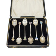 Sterling Silver Colourful Enamel Boxed Set of Teaspoons Antique 1947 Art Deco