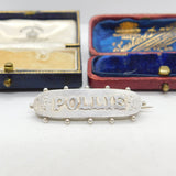 Victorian Sterling Silver Pollie Name Christening Brooch Antique 1890 Birmingham