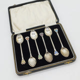 Sterling Silver Colourful Enamel Boxed Set of Teaspoons Antique 1947 Art Deco